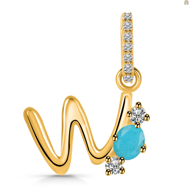 Turquoise & White Topaz Alphabet W Pendant TRQ-RDA-101.
