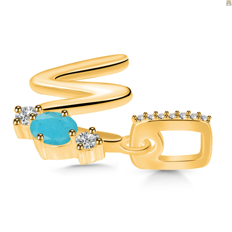 Turquoise & White Topaz Alphabet W Pendant TRQ-RDA-101.