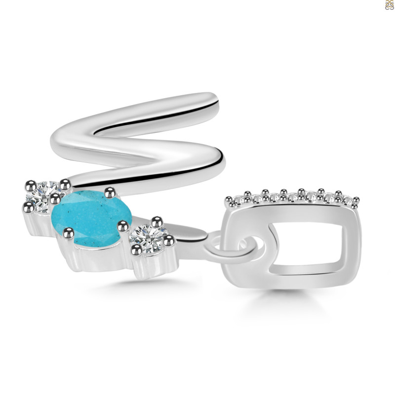Turquoise & White Topaz Alphabet W Pendant