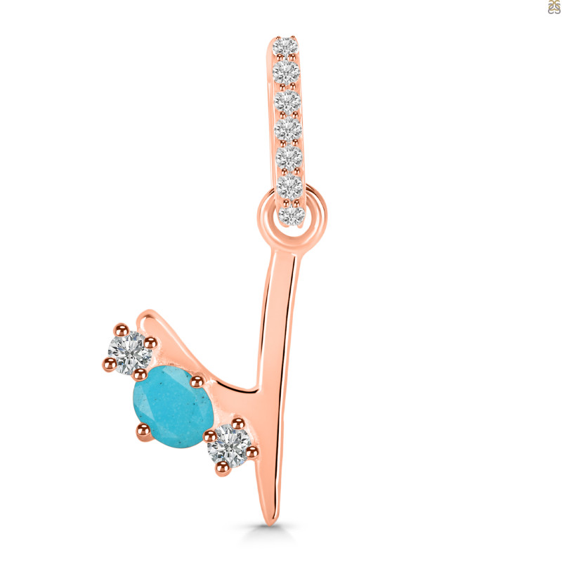 Turquoise & White Topaz Alphabet Y Pendant TRQ-RDA-103.