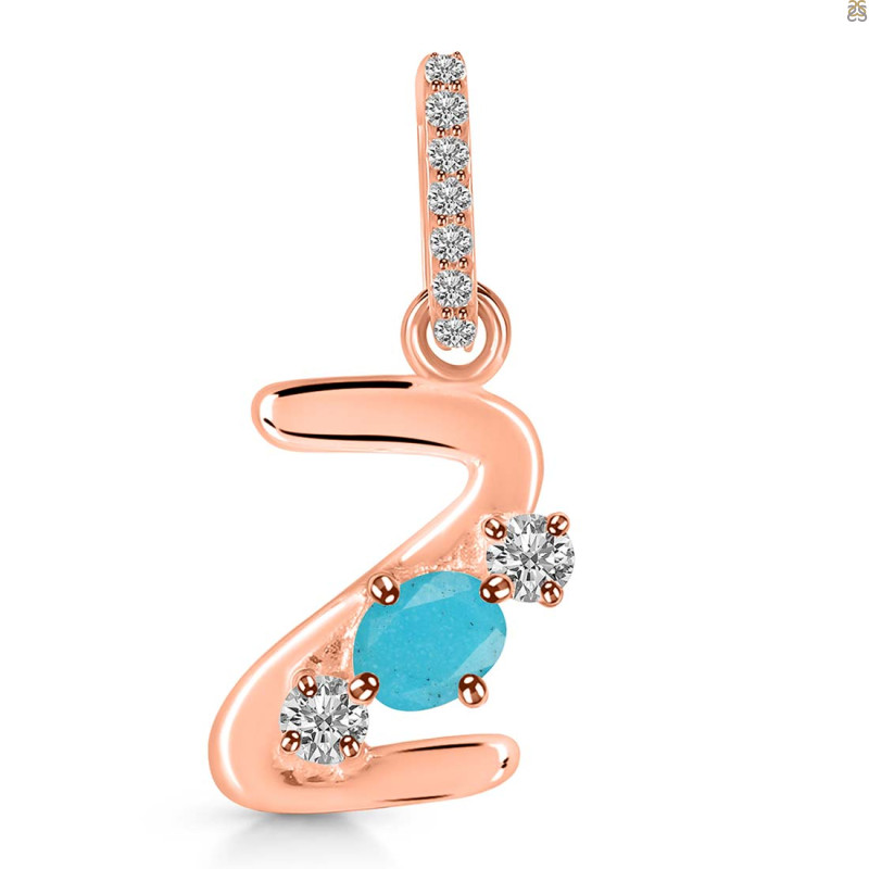 Turquoise & White Topaz Alphabet Z Pendant TRQ-RDA-104.