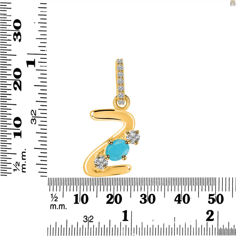 Turquoise & White Topaz Alphabet Z Pendant TRQ-RDA-104.