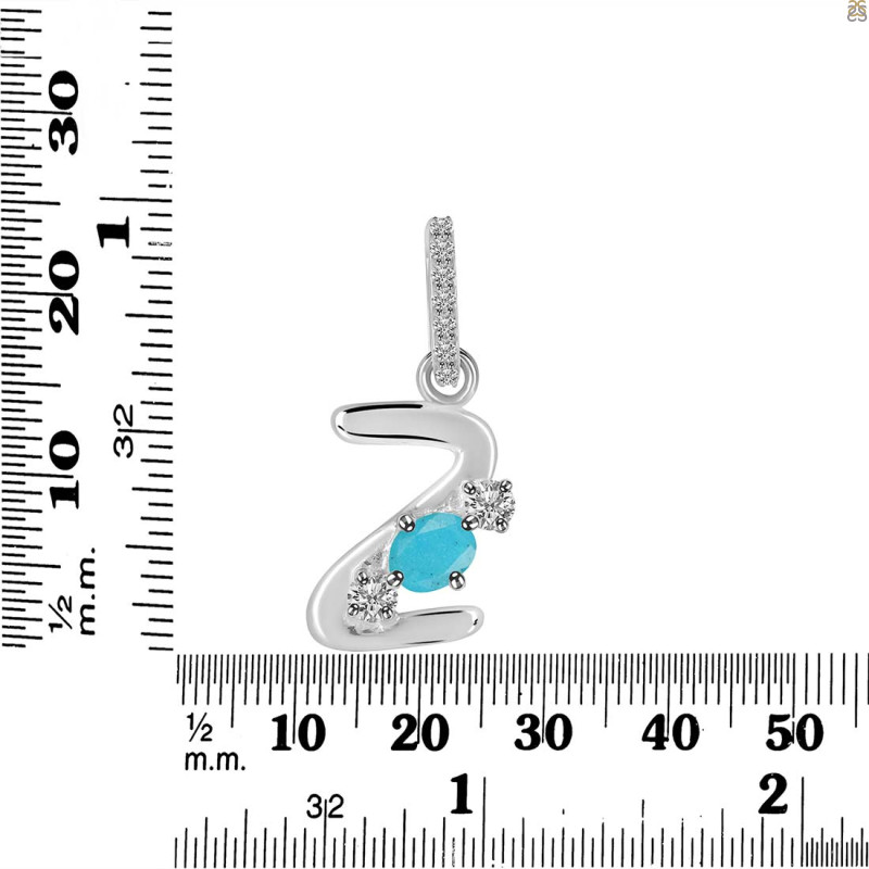 Turquoise & White Topaz Alphabet Z Pendant TRQ-RDA-104.