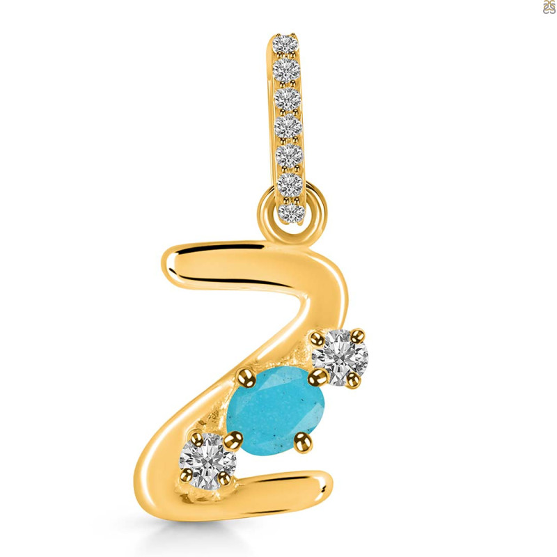 Turquoise & White Topaz Alphabet Z Pendant TRQ-RDA-104.