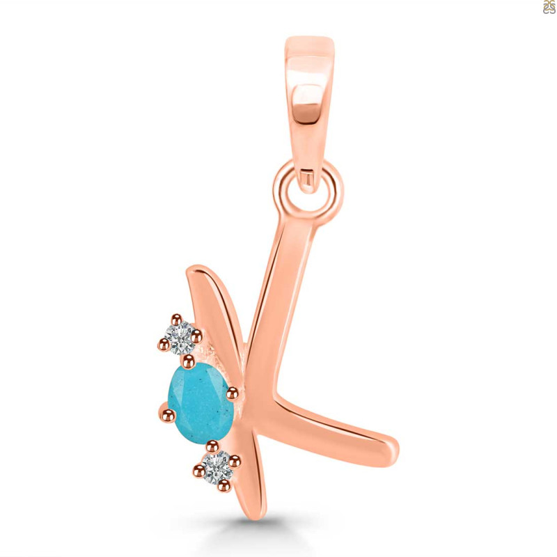 Turquoise & White Topaz Alphabet K Pendant TRQ-RDA-11.