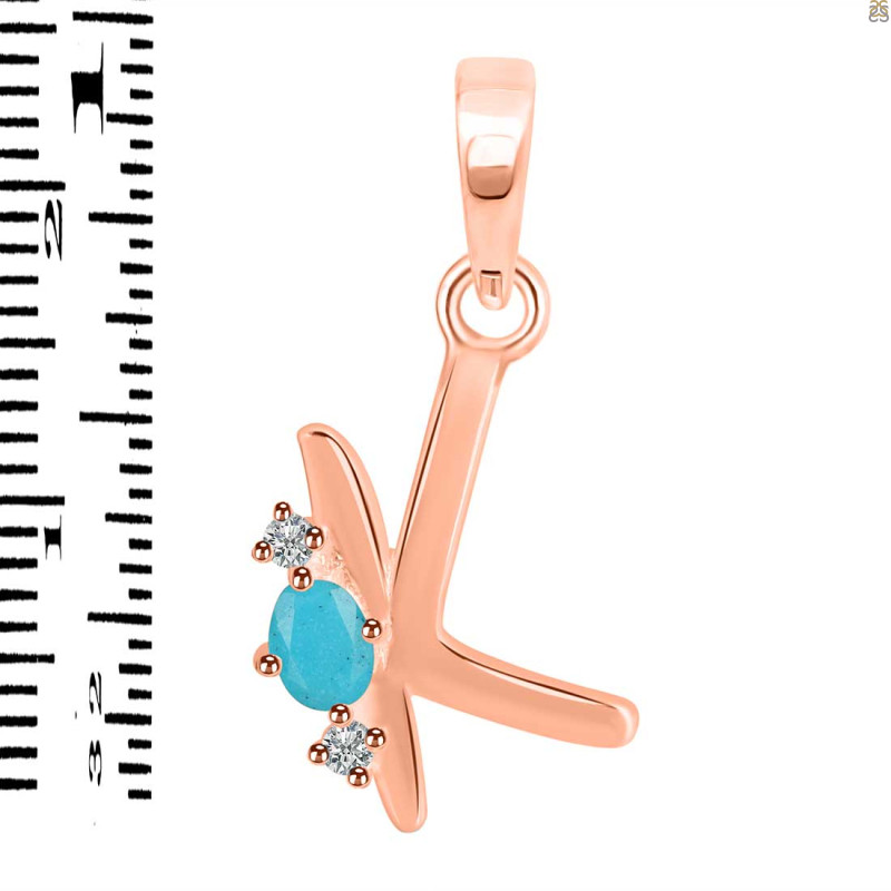 Turquoise & White Topaz Alphabet K Pendant TRQ-RDA-11.