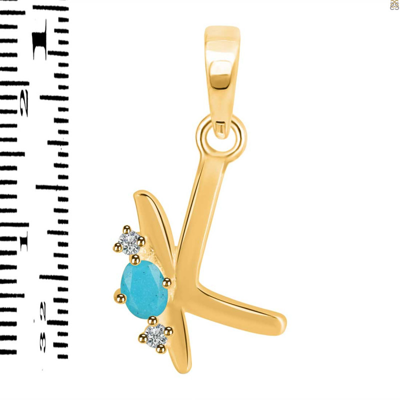 Turquoise & White Topaz Alphabet K Pendant TRQ-RDA-11.