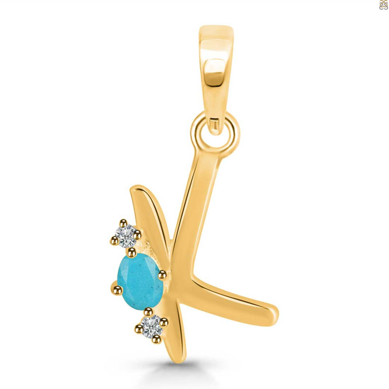 Turquoise & White Topaz Alphabet K Pendant TRQ-RDA-11.