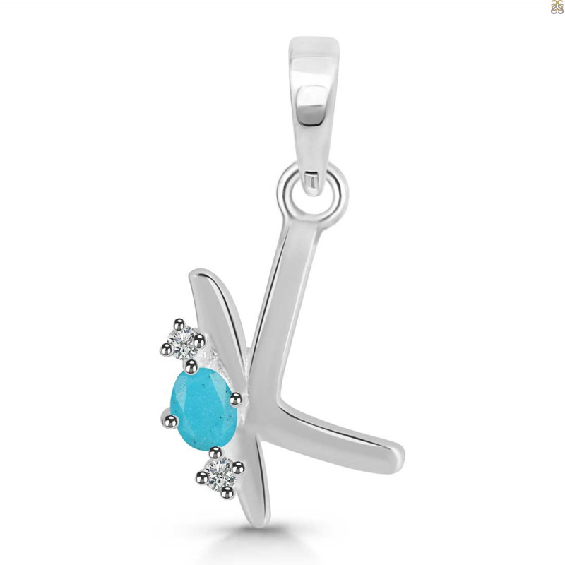 Turquoise & White Topaz Alphabet K Pendant TRQ-RDA-11.