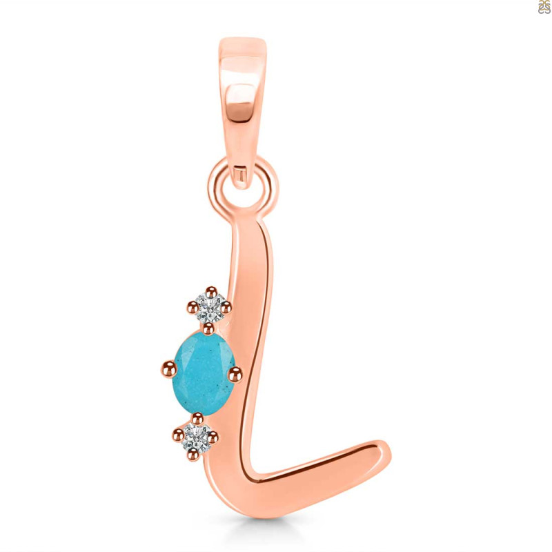 Turquoise & White Topaz Alphabet L Pendant TRQ-RDA-12.
