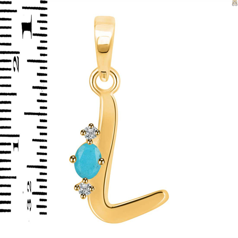 Turquoise & White Topaz Alphabet L Pendant TRQ-RDA-12.
