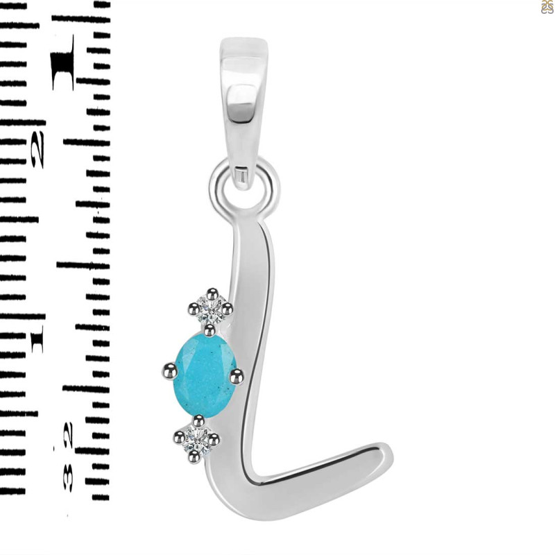 Turquoise & White Topaz Alphabet L Pendant TRQ-RDA-12.