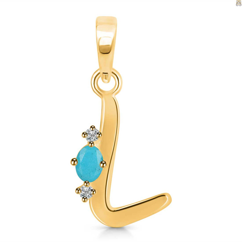 Turquoise & White Topaz Alphabet L Pendant TRQ-RDA-12.