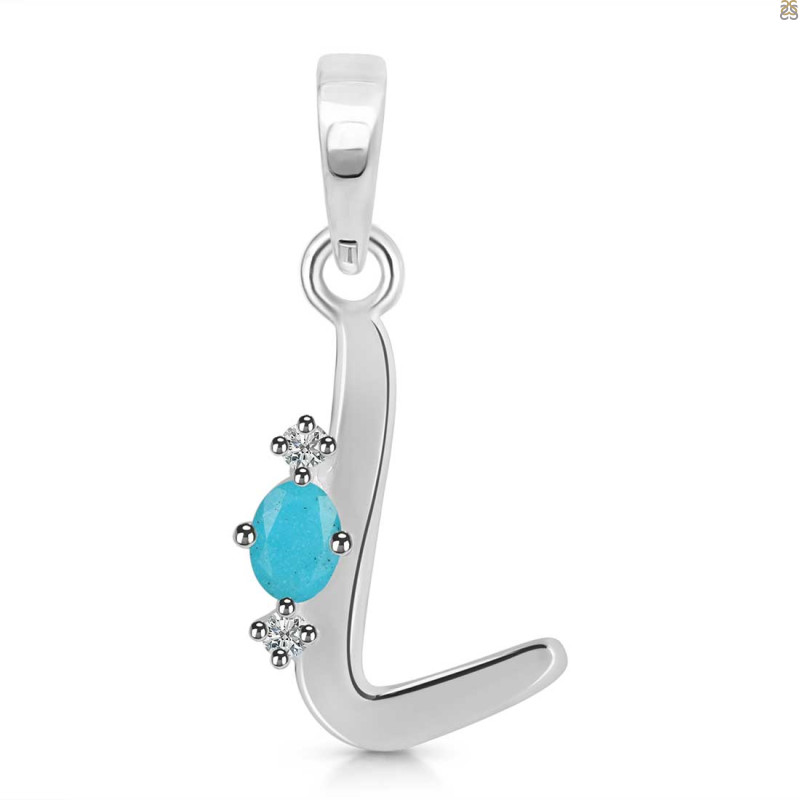 Turquoise & White Topaz Alphabet L Pendant TRQ-RDA-12.