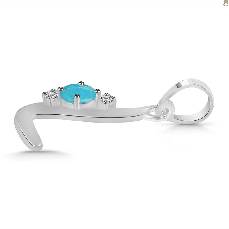 Turquoise & White Topaz Alphabet L Pendant