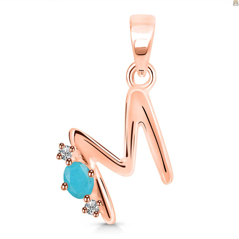 Turquoise & White Topaz Alphabet M Pendant TRQ-RDA-13.