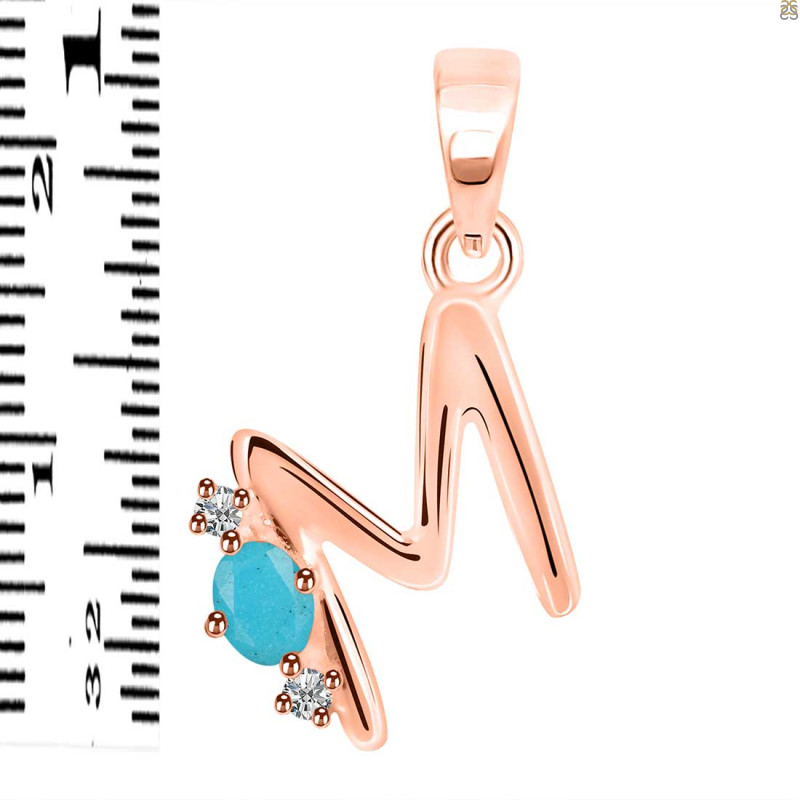 Turquoise & White Topaz Alphabet M Pendant TRQ-RDA-13.