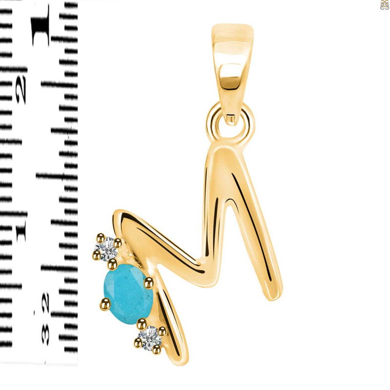 Turquoise & White Topaz Alphabet M Pendant TRQ-RDA-13.
