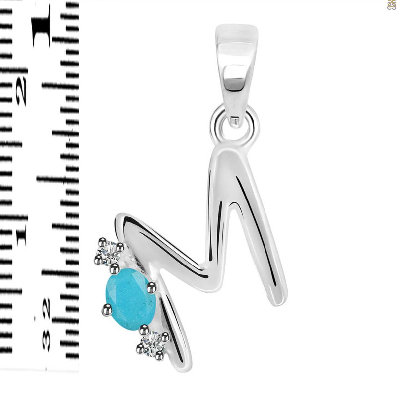 Turquoise & White Topaz Alphabet M Pendant TRQ-RDA-13.
