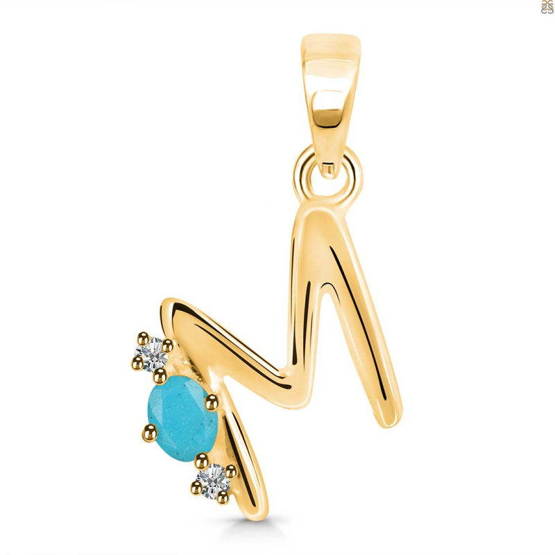 Turquoise & White Topaz Alphabet M Pendant TRQ-RDA-13.