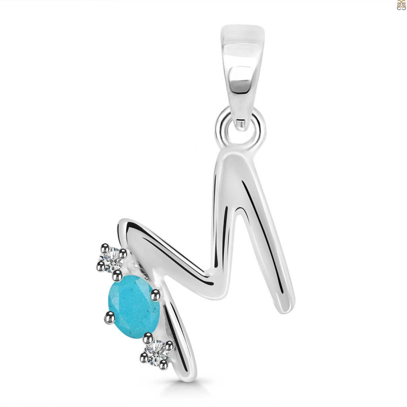 Turquoise & White Topaz Alphabet M Pendant TRQ-RDA-13.