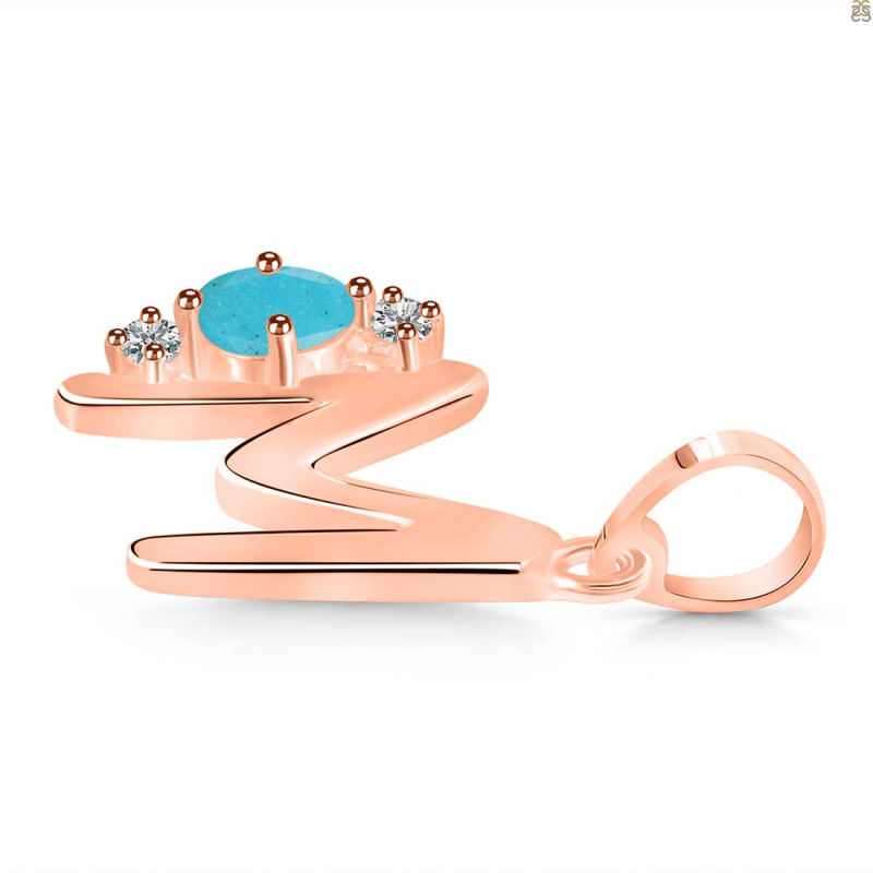 Turquoise & White Topaz Alphabet M Pendant TRQ-RDA-13.