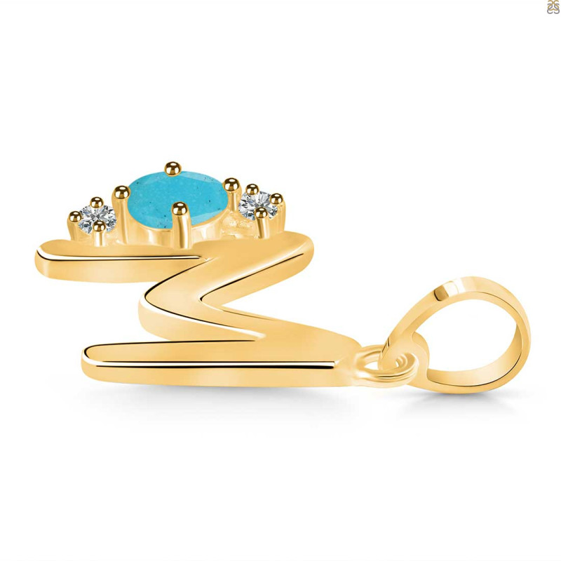 Turquoise & White Topaz Alphabet M Pendant TRQ-RDA-13.