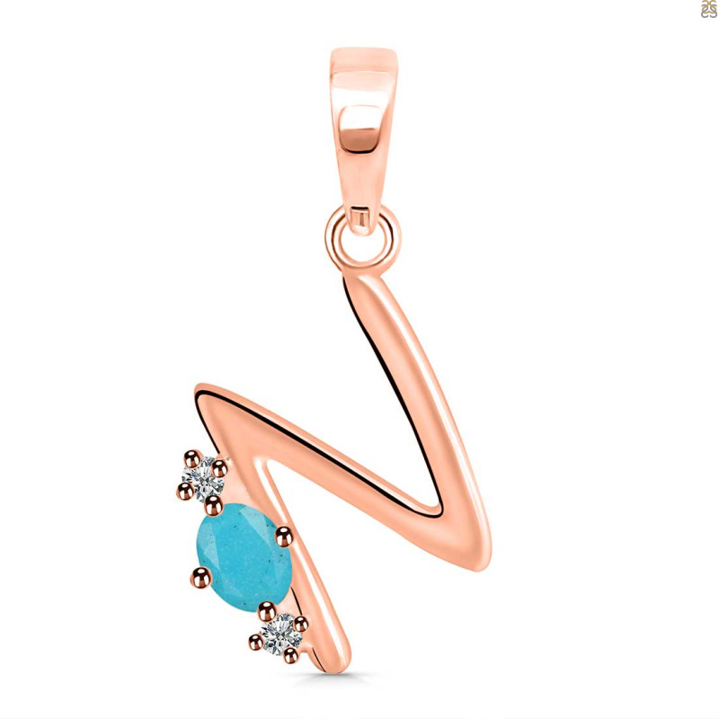 Turquoise & White Topaz Alphabet N Pendant TRQ-RDA-14.