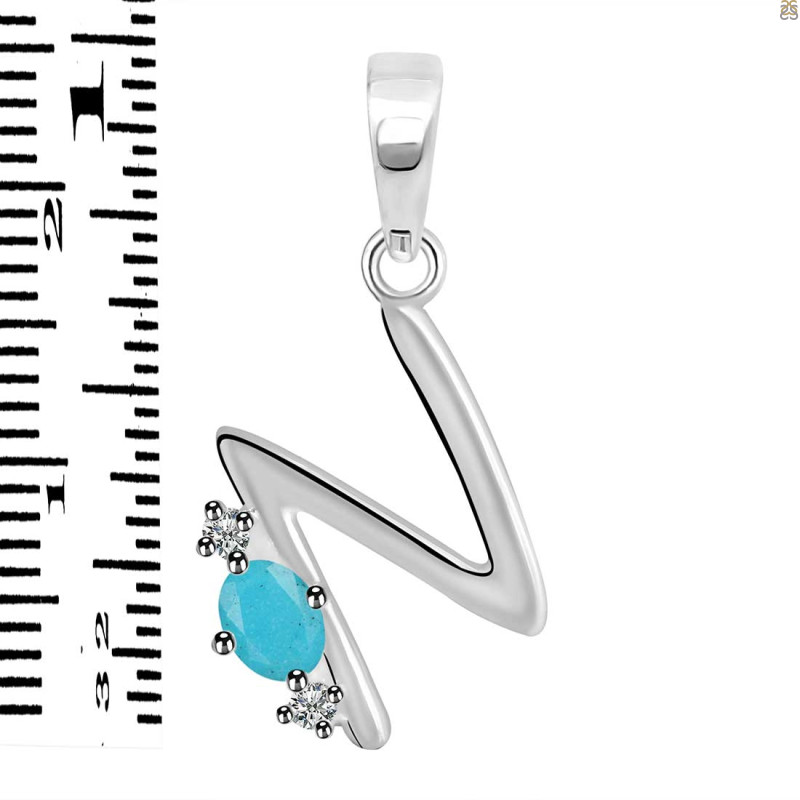 Turquoise & White Topaz Alphabet N Pendant TRQ-RDA-14.