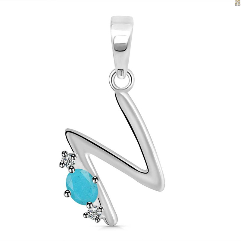 Turquoise & White Topaz Alphabet N Pendant TRQ-RDA-14.