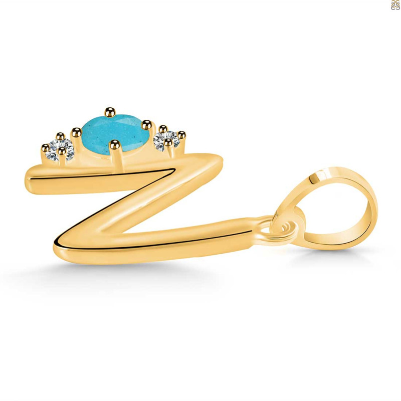 Turquoise & White Topaz Alphabet N Pendant TRQ-RDA-14.