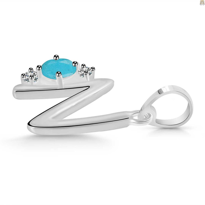 Turquoise & White Topaz Alphabet N Pendant
