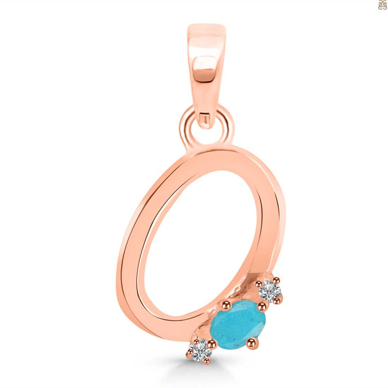 Turquoise & White Topaz Alphabet O Pendant TRQ-RDA-15.