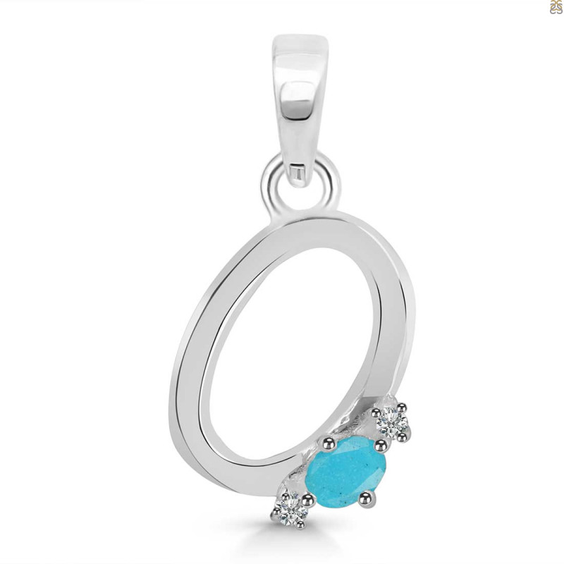 Turquoise & White Topaz Alphabet O Pendant TRQ-RDA-15.