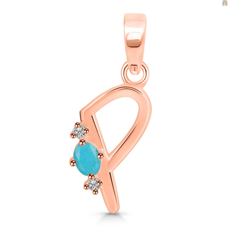 Turquoise & White Topaz Alphabet P Pendant TRQ-RDA-16.