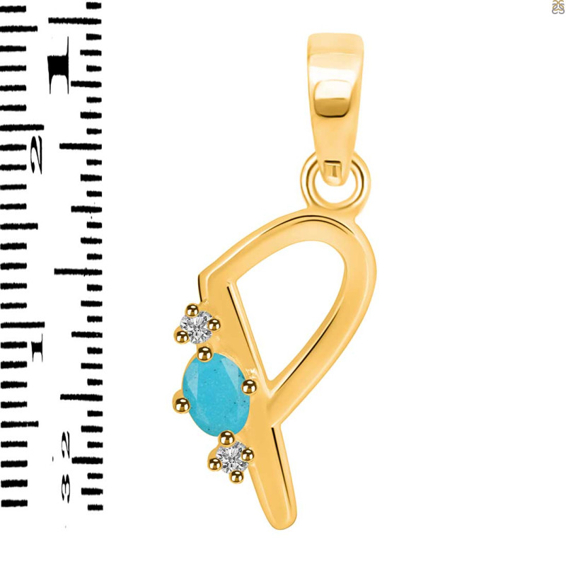 Turquoise & White Topaz Alphabet P Pendant TRQ-RDA-16.