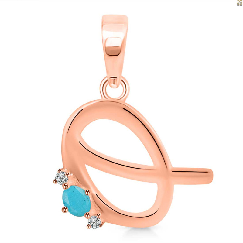 Turquoise & White Topaz Alphabet Q Pendant TRQ-RDA-17.