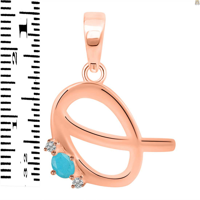 Turquoise & White Topaz Alphabet Q Pendant TRQ-RDA-17.