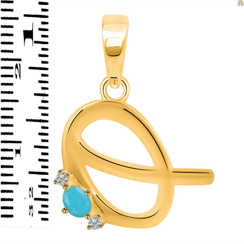 Turquoise & White Topaz Alphabet Q Pendant TRQ-RDA-17.