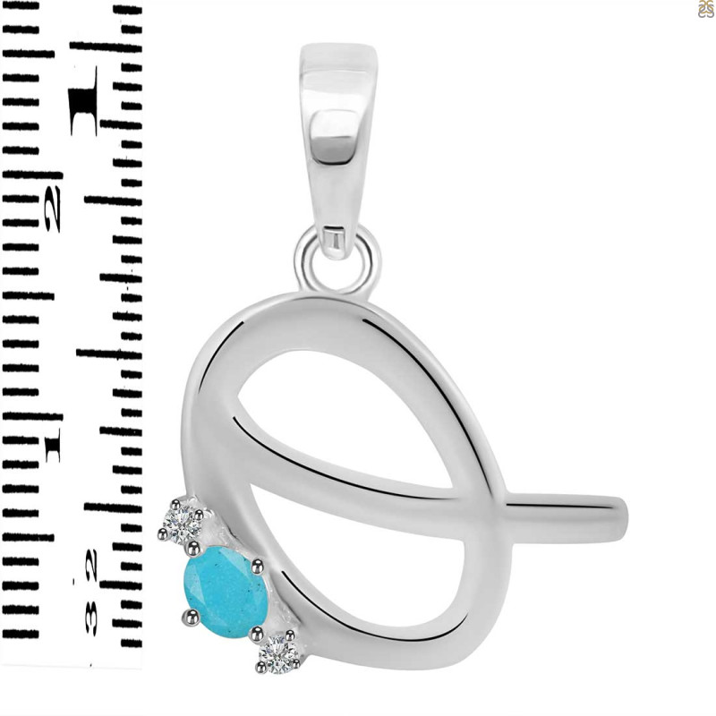Turquoise & White Topaz Alphabet Q Pendant TRQ-RDA-17.