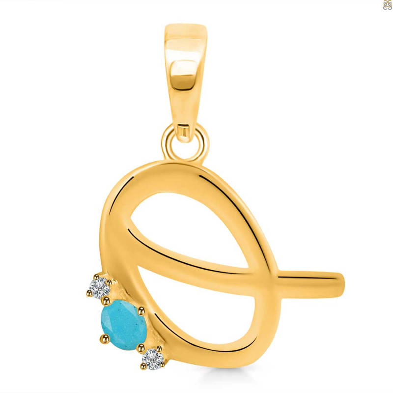 Turquoise & White Topaz Alphabet Q Pendant TRQ-RDA-17.