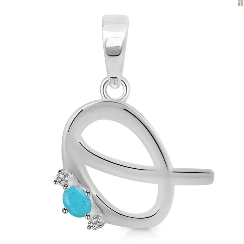 Turquoise & White Topaz Alphabet Q Pendant TRQ-RDA-17.