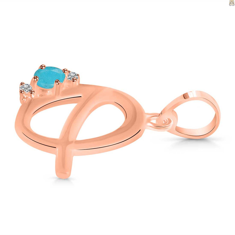 Turquoise & White Topaz Alphabet Q Pendant TRQ-RDA-17.