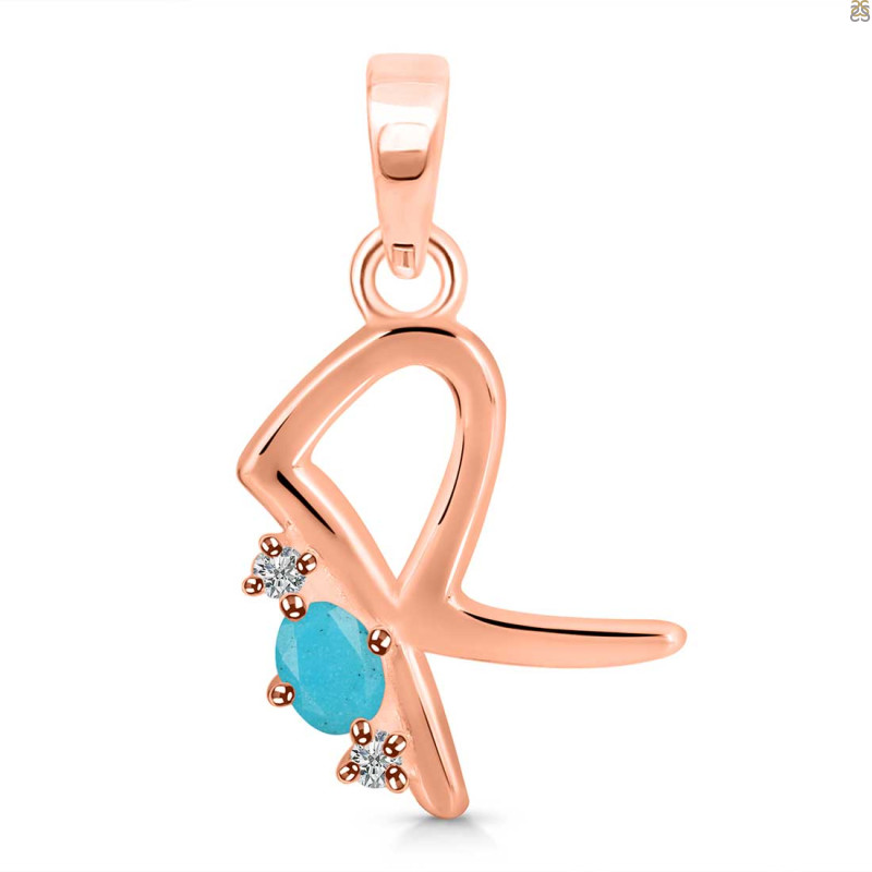 Turquoise & White Topaz Alphabet R Pendant TRQ-RDA-18.