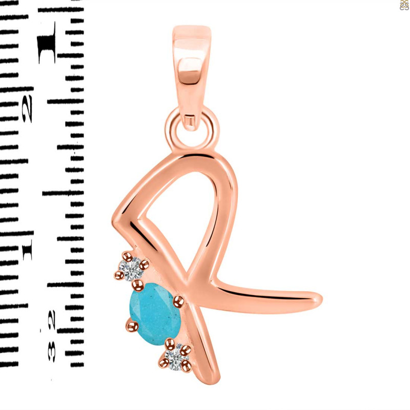 Turquoise & White Topaz Alphabet R Pendant TRQ-RDA-18.