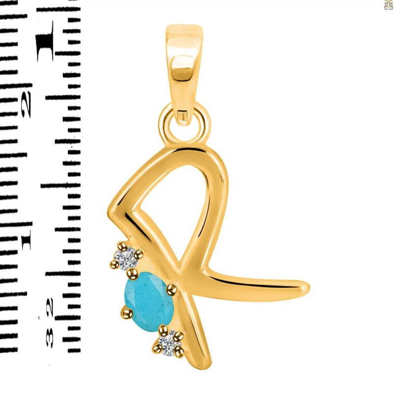 Turquoise & White Topaz Alphabet R Pendant TRQ-RDA-18.