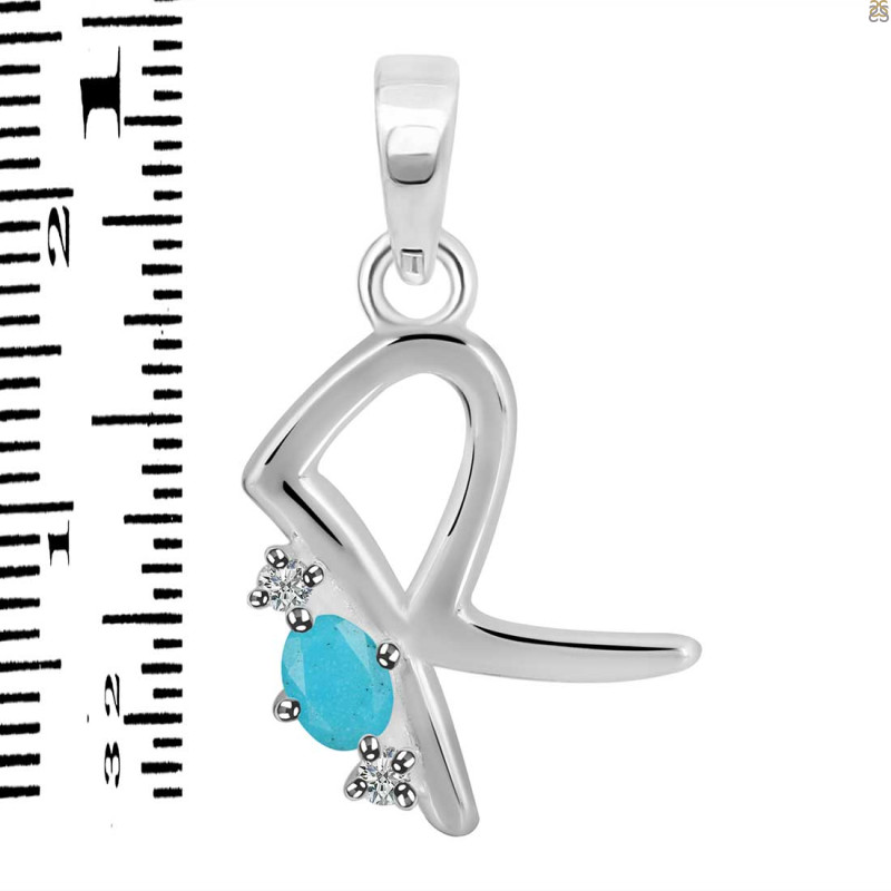 Turquoise & White Topaz Alphabet R Pendant TRQ-RDA-18.