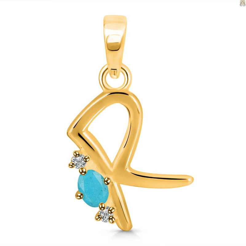 Turquoise & White Topaz Alphabet R Pendant TRQ-RDA-18.