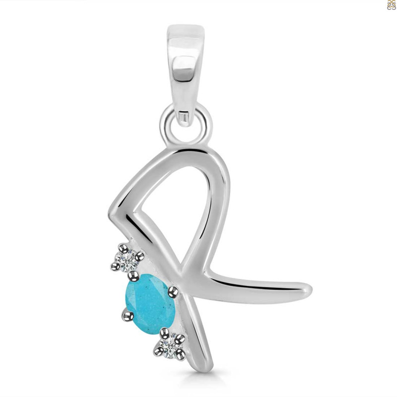 Turquoise & White Topaz Alphabet R Pendant TRQ-RDA-18.