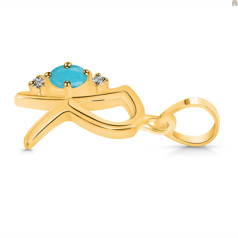 Turquoise & White Topaz Alphabet R Pendant TRQ-RDA-18.